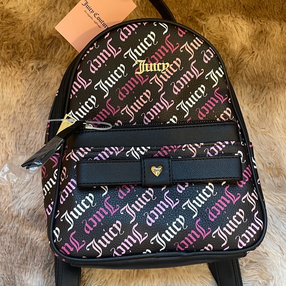 NWT Juicy Couture Backpack + Pouch, Peek a Bow Gothic Logo Pink and Black - Picture 3 of 8